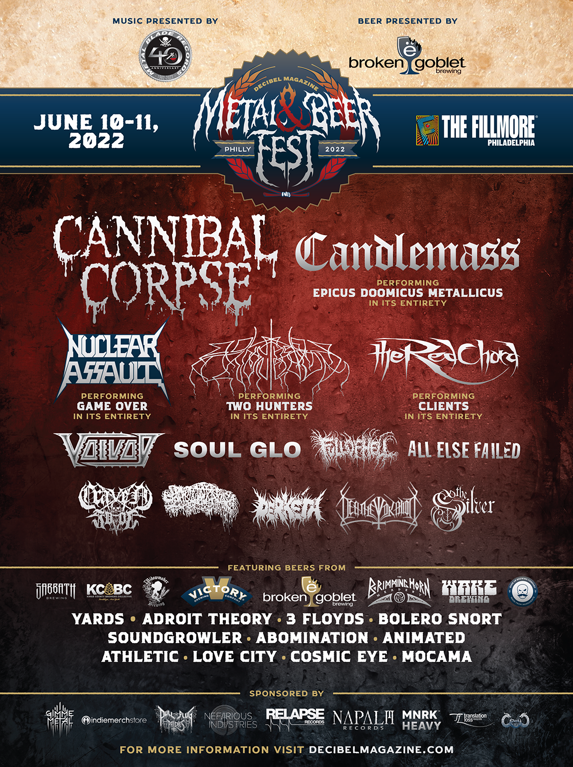 Cannibal Corpse, Candlemass, Nuclear Assault and More to Play Decibel Metal  and Beer Fest This Week - Ghost Cult MagazineGhost Cult Magazine