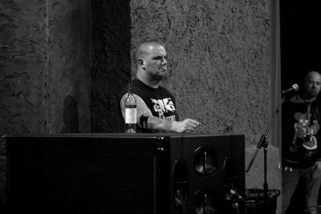 Phil Anselmo watches the bands on stage at Housecore Horror Fest III, by Emma Parsons Photography