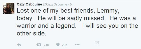 ozzy tweets lemmy RIP