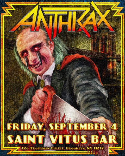Saint Vitus Bar Brooklyn New York grand reopening show flyer featuring Anthrax September 4 2026